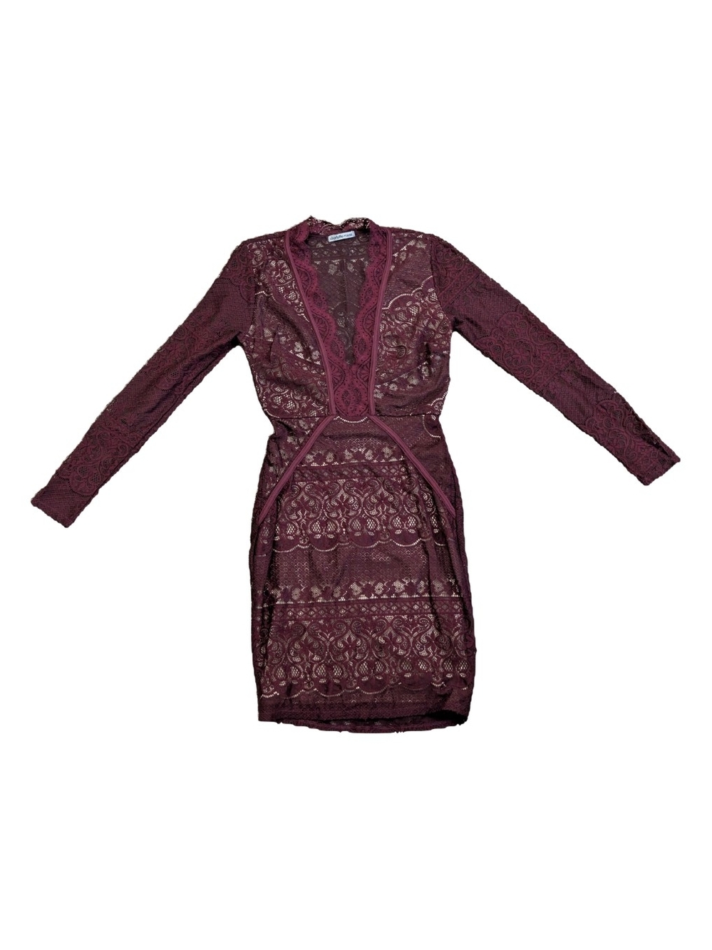 Charlotte Russe Wine Lace Long-Sleeve Bodycon Dress